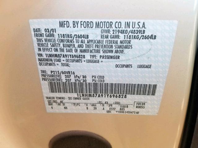 1LNHM87A91Y696828 - 2001 LINCOLN LS 金色 照片 10