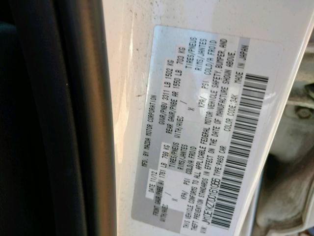 JM1DE1KZ7D0161066 - 2013 MAZDA MAZDA2 WHITE photo 10