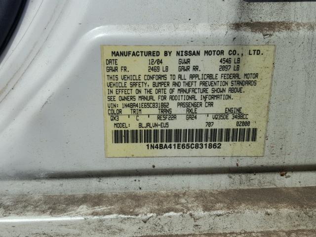 1N4BA41E65C831862 - 2005 NISSAN MAXIMA SE WHITE photo 10