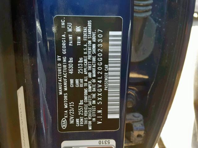 5XXGV4L20GG023307 - 2016 KIA OPTIMA SXL BLUE photo 10