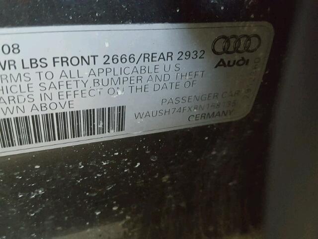 WAUSH74FX8N168135 - 2008 AUDI A6 S-LINE GRAY photo 10