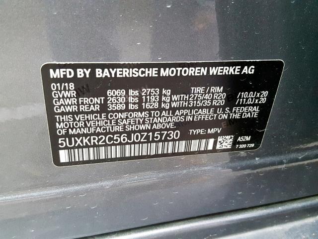 5UXKR2C56J0Z15730 - 2018 BMW X5 SDRIVE3 GRAY photo 10