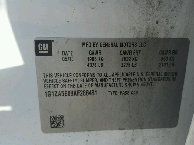 1G1ZA5E09AF286481 - 2010 CHEVROLET MALIBU LS 白色 照片 10