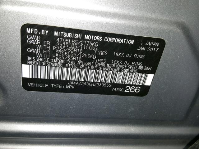 JA4AZ2A30HZ030552 - 2017 MITSUBISHI OUTLANDER SILVER photo 10