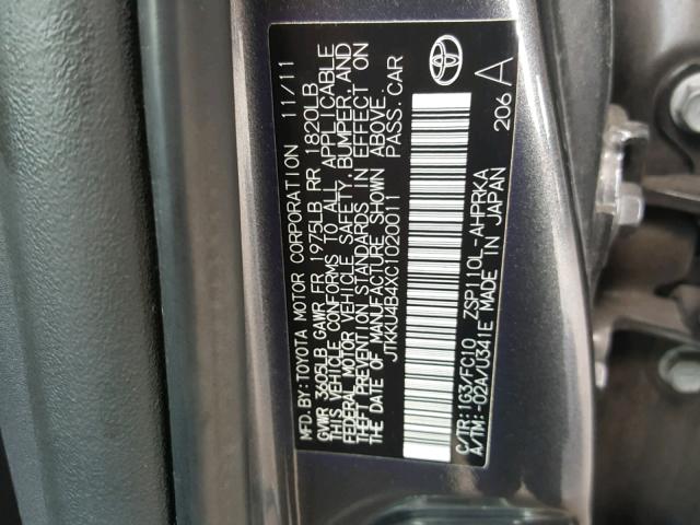 JTKKU4B4XC1020011 - 2012 TOYOTA SCION XD CHARCOAL photo 10