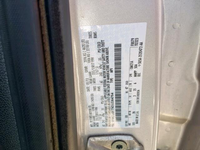 1FMCU0F79DUD84764 - 2013 FORD ESCAPE S SILVER photo 10