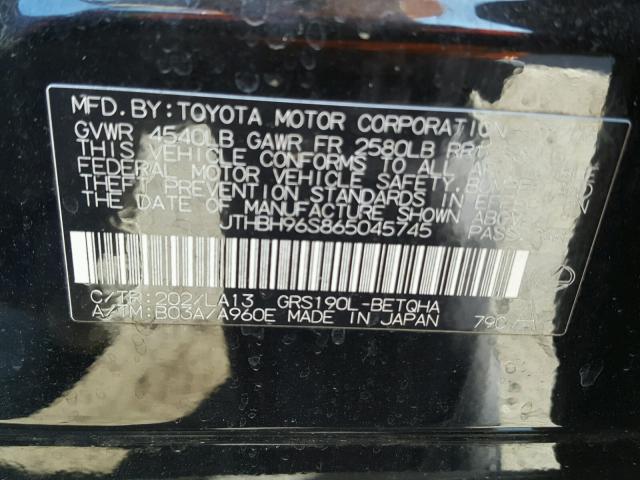 JTHBH96S865045745 - 2006 LEXUS GS GENERAT BLACK photo 10