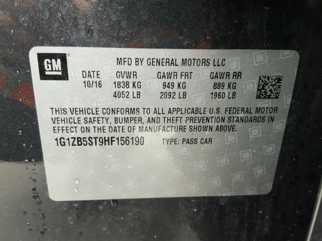 1G1ZB5ST9HF156190 - 2017 CHEVROLET MALIBU LS 灰色 照片 10