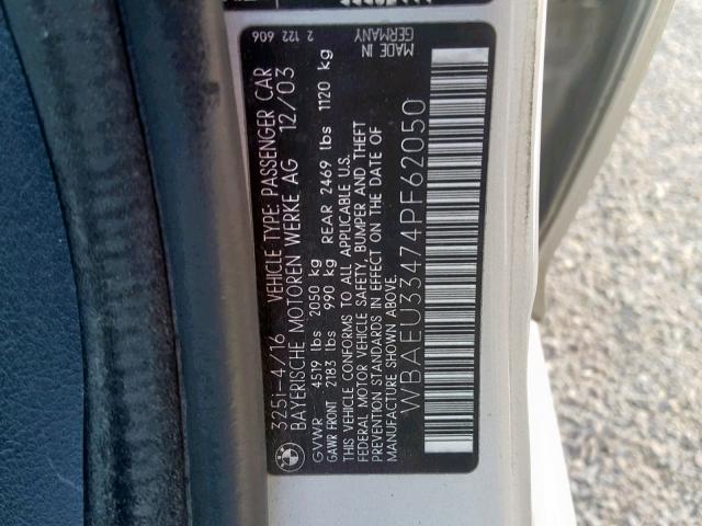 WBAEU33474PF62050 - 2004 BMW 325 XI SILVER photo 10