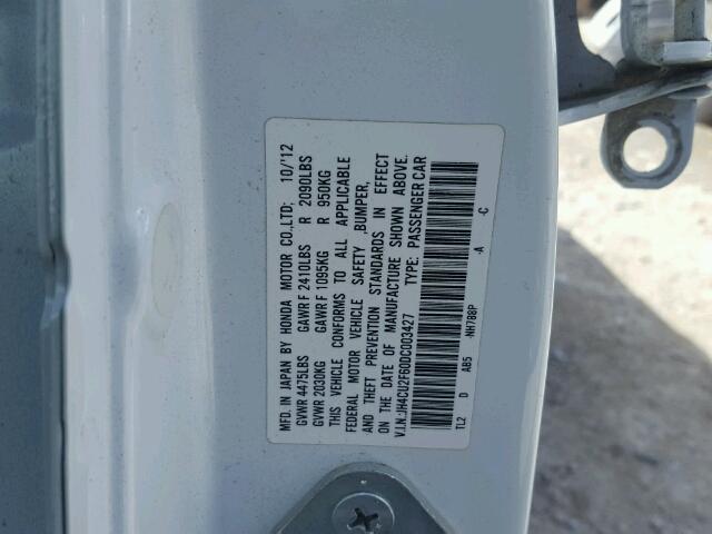 JH4CU2F60DC003427 - 2013 ACURA TSX TECH WHITE photo 10