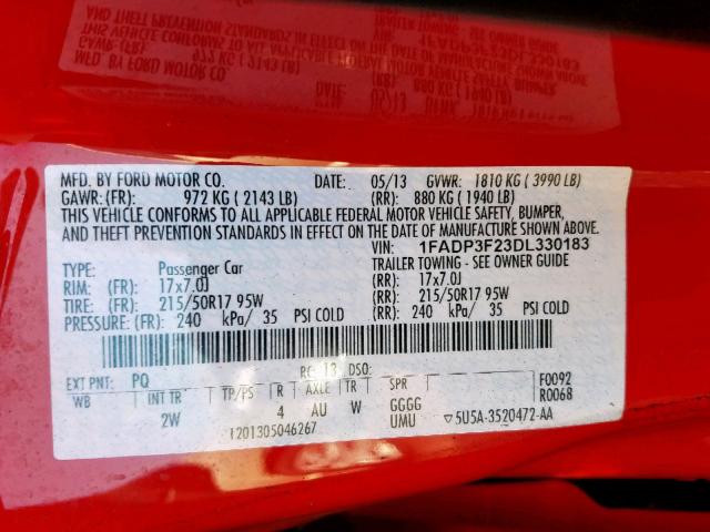 1FADP3F23DL330183 - 2013 FORD FOCUS SE RED photo 10