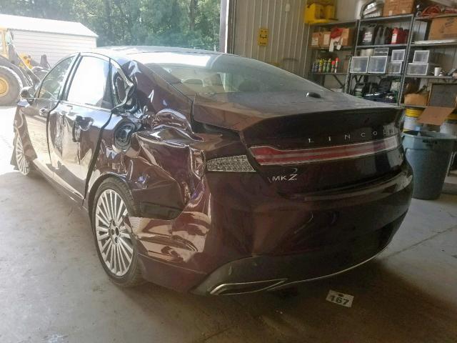 3LN6L5MU6HR602128 - 2017 LINCOLN MKZ HYBRID MAROON photo 3