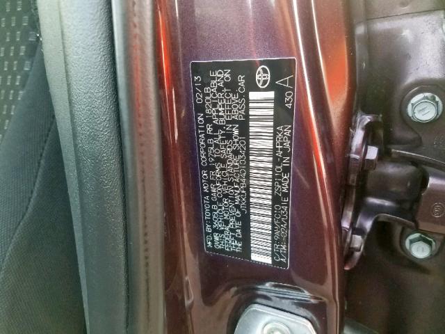 JTKKUPB44D1034201 - 2013 TOYOTA SCION XD BURGUNDY photo 10