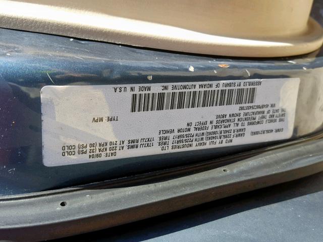 4S4BP86C254337382 - 2005 SUBARU LEGACY OUT BLUE photo 10