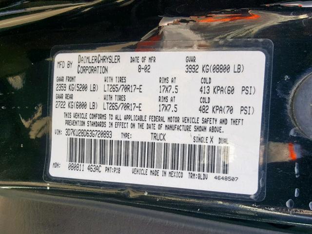 3D7KU28D63G720893 - 2003 DODGE RAM 2500 S Qara foto 10