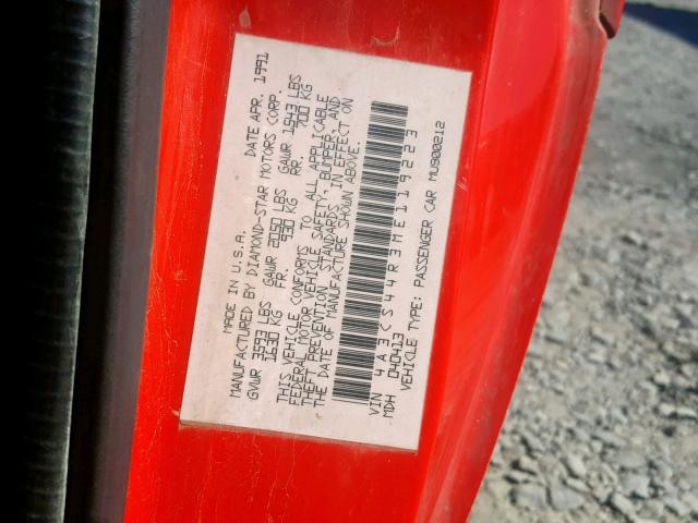 4A3CS44R3ME119223 - 1991 MITSUBISHI ECLIPSE GS RED photo 10