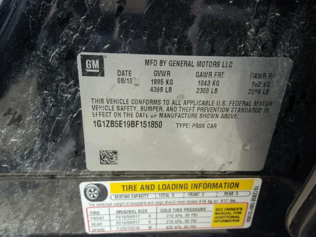 1G1ZB5E19BF151850 - 2011 CHEVROLET MALIBU LS BLACK photo 10