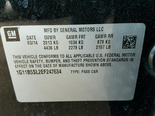 1G11B5SL2EF247634 - 2014 CHEVROLET MALIBU LS 黑色 照片 10