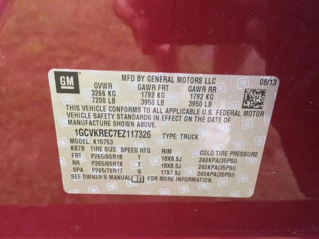 1GCVKREC7EZ117326 - 2014 CHEVROLET SILVERADO RED photo 10