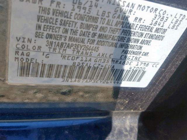 3N1AB7AP3EY264445 - 2014 NISSAN SENTRA FE CHARCOAL photo 10