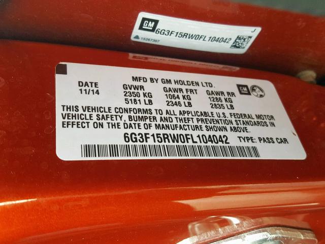 6G3F15RW0FL104042 - 2015 CHEVROLET SS ORANGE photo 10