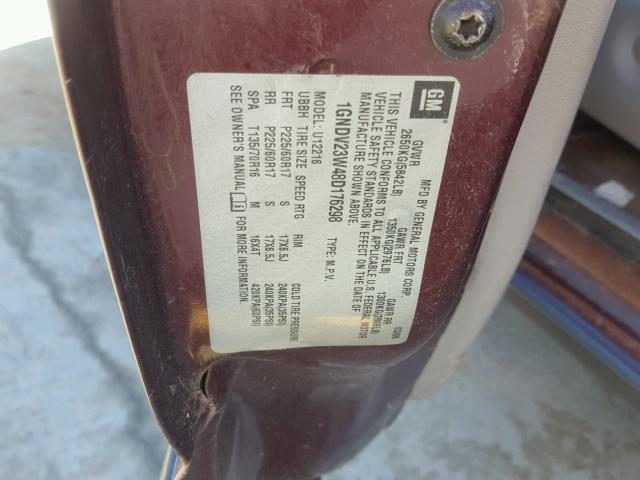 1GNDV23W48D176298 - 2008 CHEVROLET UPLANDER L MAROON photo 10