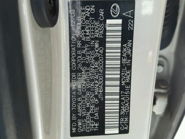 JTHBA30G145020740 - 2004 LEXUS ES 330 GRAY photo 10