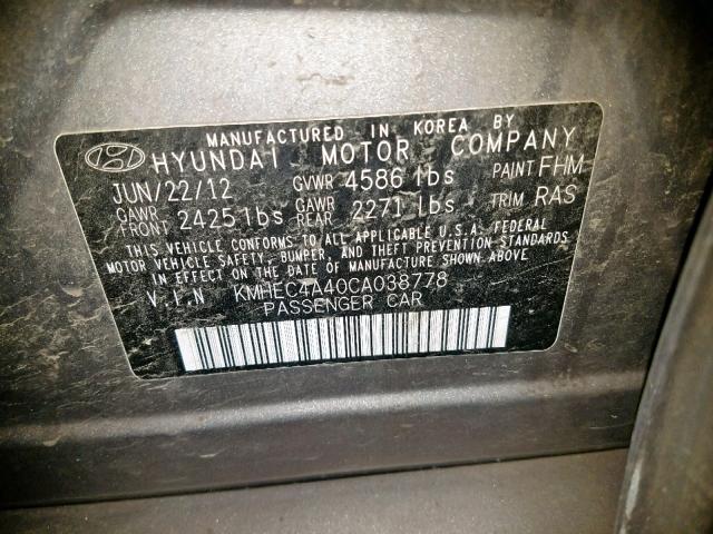 KMHEC4A40CA038778 - 2012 HYUNDAI SONATA HYB GRAY photo 10