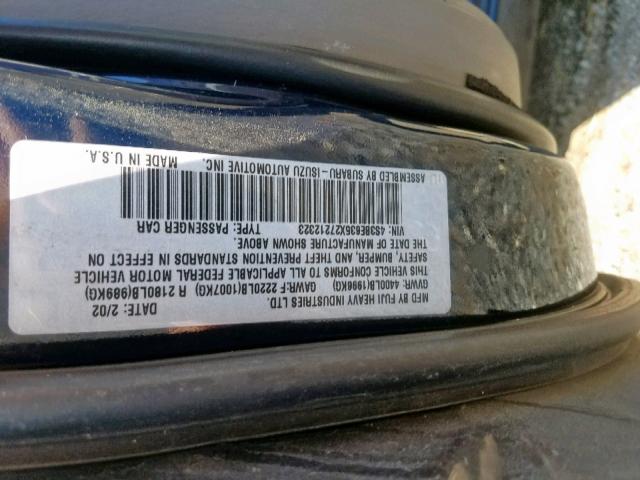 4S3BE635X27212323 - 2002 SUBARU LEGACY L BLUE photo 10