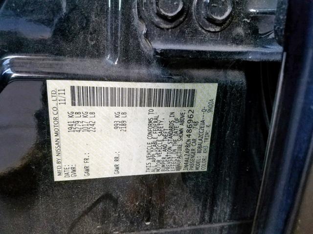 1N4AL2AP8CN486962 - 2012 NISSAN ALTIMA BAS BLACK photo 10