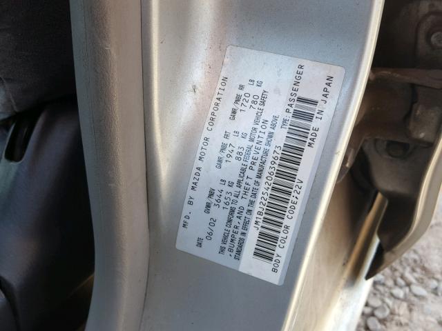 JM1BJ225420639673 - 2002 MAZDA PROTEGE DX SILVER photo 10