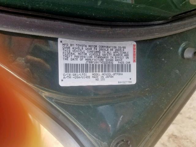 JT8BF28G7X0220832 - 1999 LEXUS ES 300 GREEN photo 10