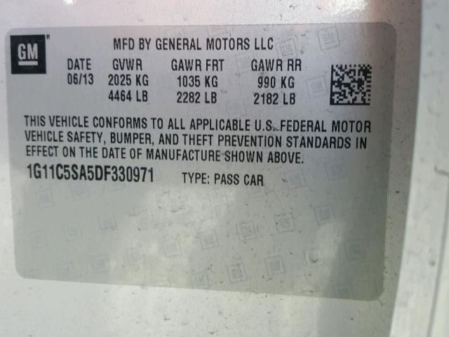 1G11C5SA5DF330971 - 2013 CHEVROLET MALIBU 1LT SILVER photo 10