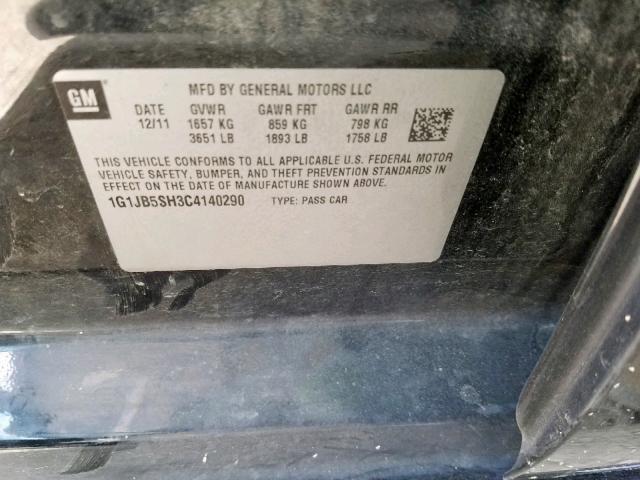 1G1JB5SH3C4140290 - 2012 CHEVROLET SONIC LS BLACK photo 10