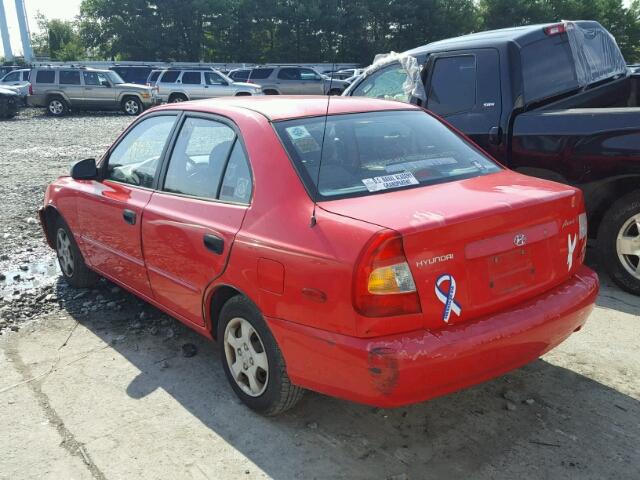 KMHCG45C01U243395 - 2001 HYUNDAI ACCENT GL RED photo 3