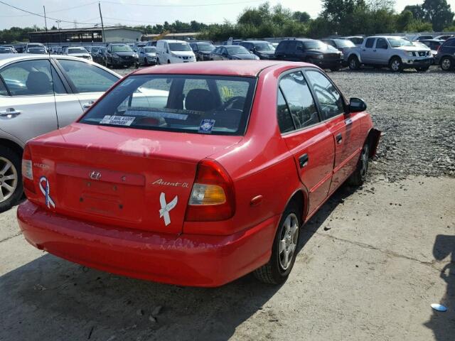 KMHCG45C01U243395 - 2001 HYUNDAI ACCENT GL RED photo 4