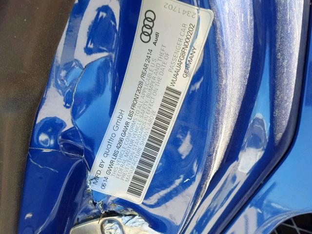 WUAAUAFG8FN000202 - 2015 AUDI R8 4.2 QUA BLUE photo 10