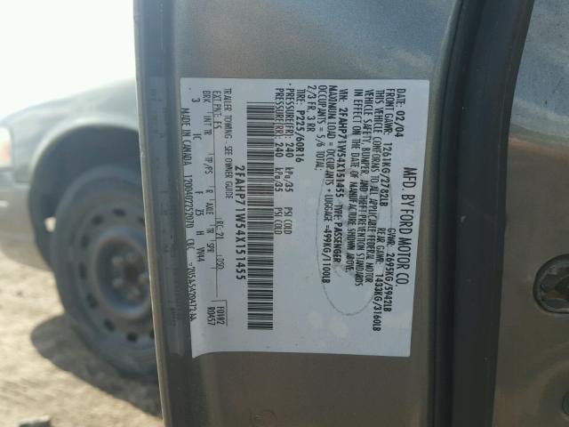 2FAHP71W54X151455 - 2004 FORD CROWN VICT GRAY photo 10