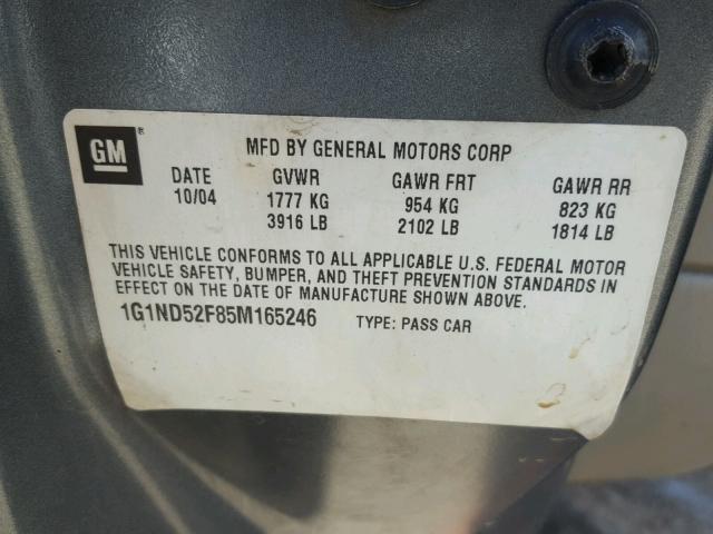 1G1ND52F85M165246 - 2005 CHEVROLET CLASSIC GRAY photo 10