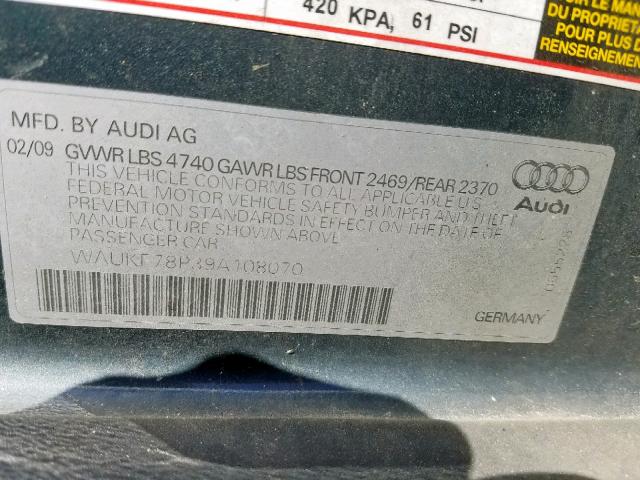 WAUKF78P39A108070 - 2009 AUDI A3 2.0T QU CHARCOAL photo 10