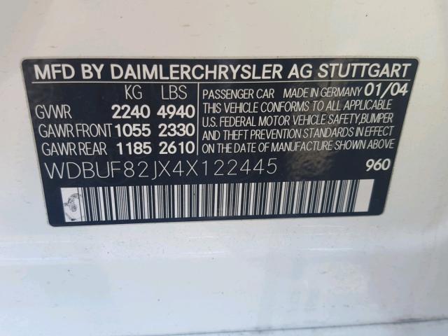 WDBUF82JX4X122445 - 2004 MERCEDES-BENZ E 320 4MAT WHITE photo 10