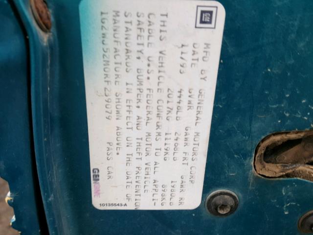 1G2WJ52M0RF239079 - 1994 PONTIAC GRAND PRIX TEAL photo 10