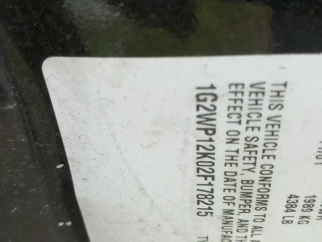 1G2WP12K02F178215 - 2002 PONTIAC GRAND PRIX BLACK photo 10