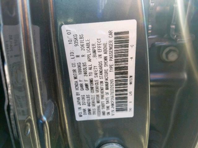 JHMCP26878C026265 - 2008 HONDA ACCORD EXL GRAY photo 10