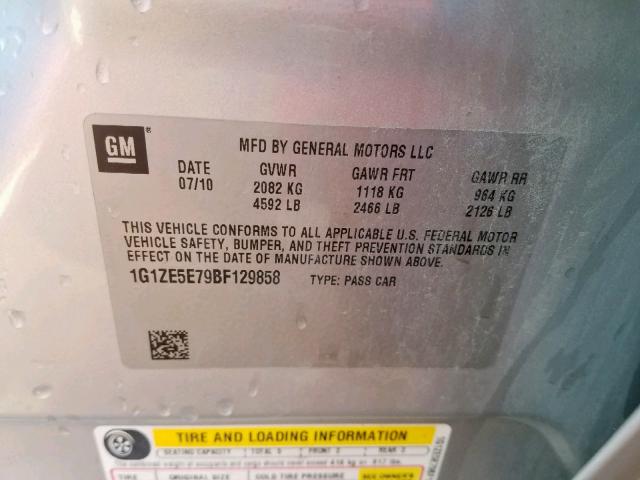 1G1ZE5E79BF129858 - 2011 CHEVROLET MALIBU LTZ ვერცხლისფერი ფოტო 10