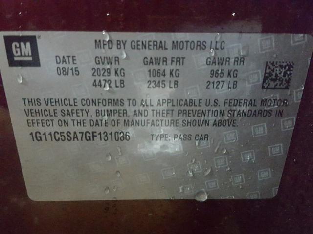 1G11C5SA7GF131036 - 2016 CHEVROLET MALIBU LIM 勃艮第红 照片 10