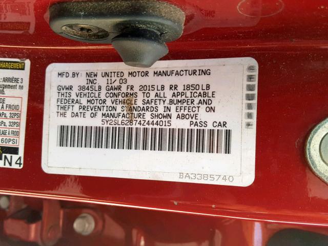 5Y2SL62874Z444015 - 2004 PONTIAC VIBE RED photo 10