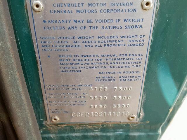 CCE242S141010 - 1972 CHEVROLET C-SERIES GREEN photo 10