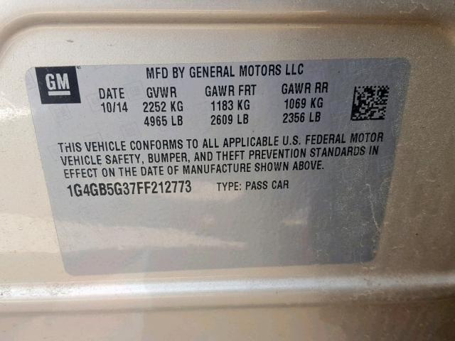 1G4GB5G37FF212773 - 2015 BUICK LACROSSE TAN photo 10