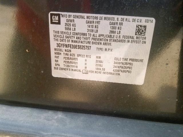 3GYFNFE39ES625797 - 2014 CADILLAC SRX PERFOR CHARCOAL photo 10